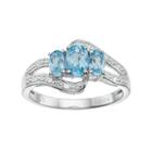Sterling Silver Blue & White Topaz 3-stone Bypass Ring, Women's, Size: 5