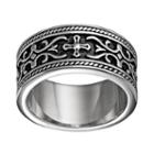Stainless Steel Cross And Scrollwork Band - Men, Size: 11, Grey
