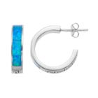 Sterling Silver Lab-created Blue Opal Greek Key Hoop Earrings, Women's