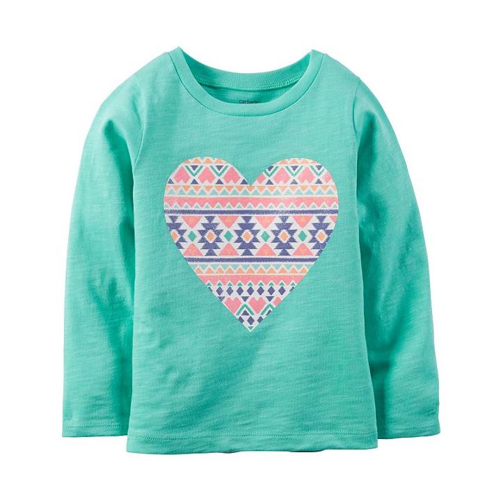 Girls 4-8 Carter's Long Sleeve Glitter Graphic Tee, Size: 5, Turquoise/blue (turq/aqua)