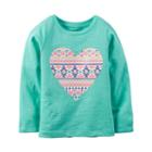 Girls 4-8 Carter's Long Sleeve Glitter Graphic Tee, Size: 5, Turquoise/blue (turq/aqua)