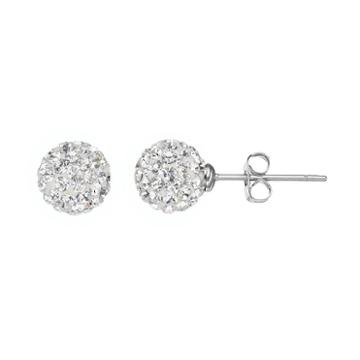 Silver Luxuries Silver Tone Crystal Fireball Stud Earrings, Women's, White
