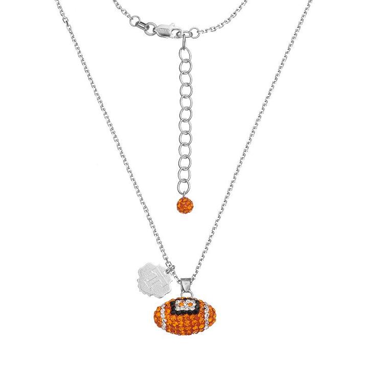 Tennessee Volunteers Sterling Silver Team Logo & Crystal Football Pendant Necklace, Women's, Size: 18, Multicolor