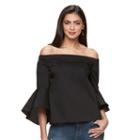Petite Jennifer Lopez Solid Off-the-shoulder Top, Women's, Size: M Petite, Black