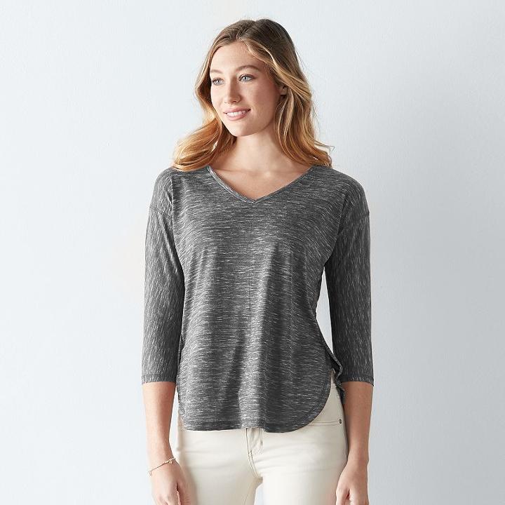 Women's Sonoma Goods For Life&trade; Relaxed V-neck Tee, Size: Large, Dark Grey
