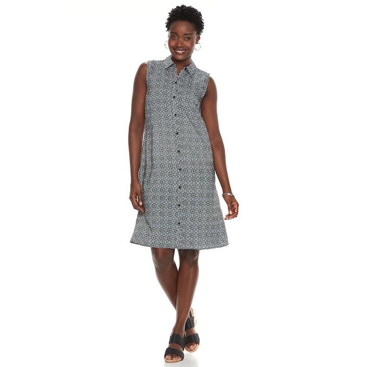 Petite Croft & Barrow&reg; Print Shirt Dress, Women's, Size: Xs Petite, Black
