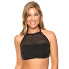 Women's Aqua Couture Shadow-stripe Halter Bikini Top, Size: Large, Black
