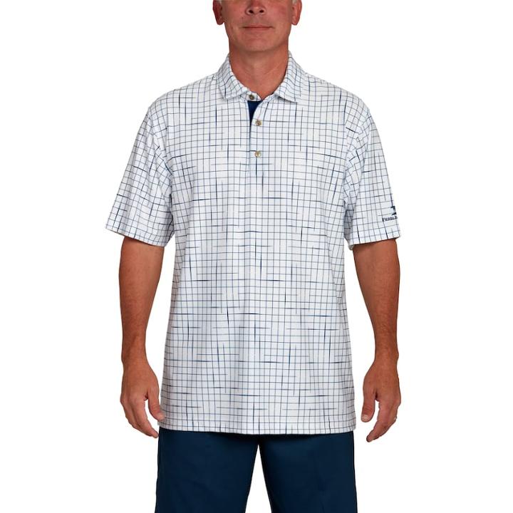 Men's Pebble Beach Classic-fit Broken Windowpane Performance Golf Polo, Size: Small, White