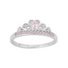 Junior Jewels Kids' Sterling Silver Cubic Zirconia Crown Ring, Girl's, Size: 3, Pink