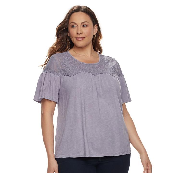 Plus Size Sonoma Goods For Life™ Embroidered Yoke Tee, Women's, Size: 1xl, Med Purple