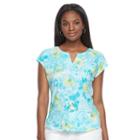 Women's Caribbean Joe Floral Linen Blend Tee, Size: Large, Light Blue