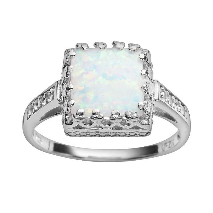 Sterling Silver Lab-created Opal And Lab-created White Sapphire Crown Ring, Women's, Size: 8