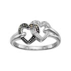 Silver Luxuries Marcasite & Crystal Double Heart Ring, Women's, Size: 8, Grey