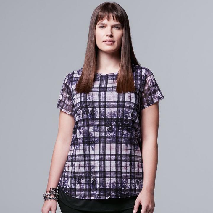 Plus Size Simply Vera Vera Wang Printed Mesh Tee, Women's, Size: 1xl, Med Grey