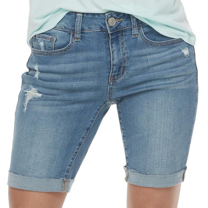 Juniors' So&reg; Cuffed Midi Bermuda Jean Shorts, Teens, Size: 13, Med Blue