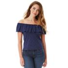 Juniors' Iz Byer California Eyelet Off Shoulder Top, Girl's, Size: Large, Blue (navy)