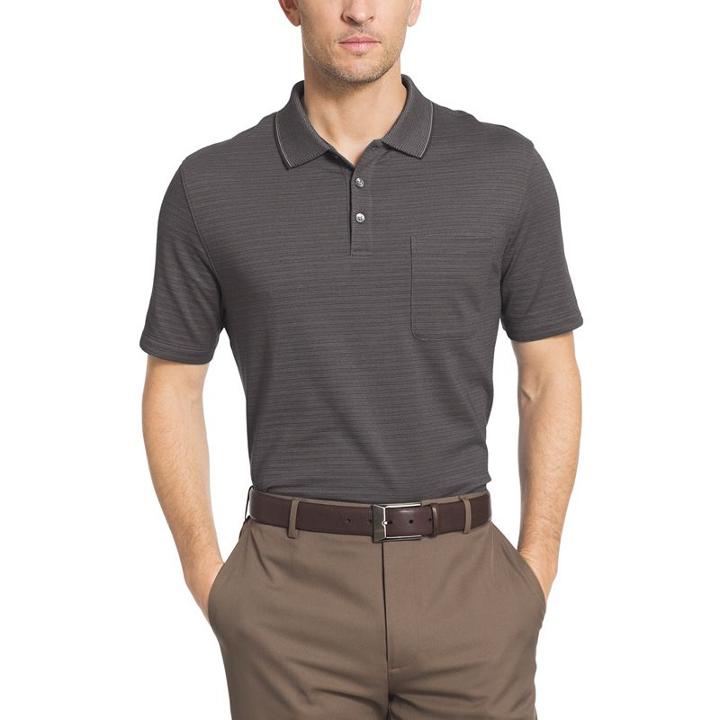 Men's Van Heusen Flex Stretch Striped Jacquard Polo, Size: Large, Black