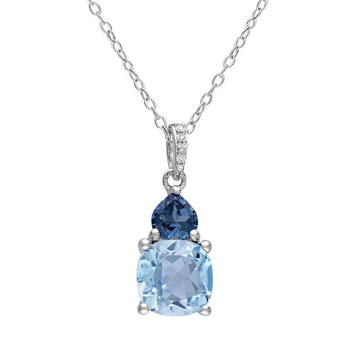 Sky Blue Topaz, London Blue Topaz & Diamond Accent Sterling Silver Heart Pendant Necklace, Women's, Size: 18