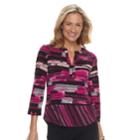 Petite Dana Buchman Knit Henley Top, Women's, Size: Xl Petite, Dark Pink
