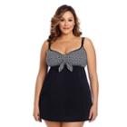 Plus Size Great Lengths Diamond Link Tummy Slimmer Bow Swimdress, Women's, Size: 22, Oxford