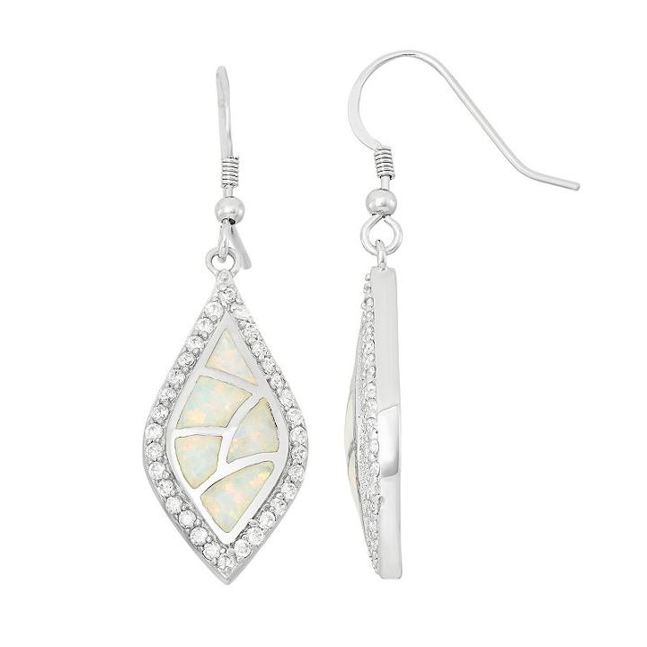 Lab-created Opal & Cubic Zirconia Sterling Silver Drop Earrings, Women's, White
