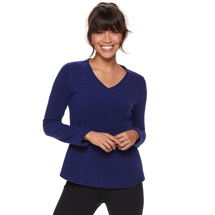 Petite Tek Gear&reg; Long Sleeve Microfleece Top, Women's, Size: L Petite, Dark Blue