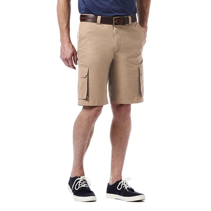 Men's Haggar Micro Sand Classic-fit Expandable Waistband Canvas Cargo Shorts, Size: 32, Dark Beige