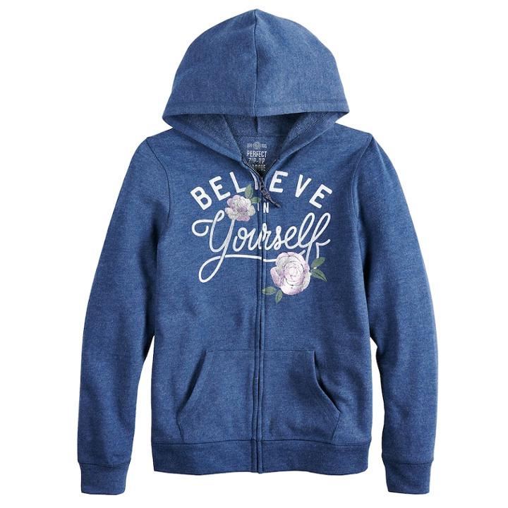 Girls 7-16 & Plus Size So&reg; Easy Zip Hoodie Sweatshirt, Size: 10, Med Blue