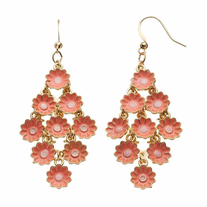 Peach Flower Nickel Free Kite Drop Earrings, Women's, Pink
