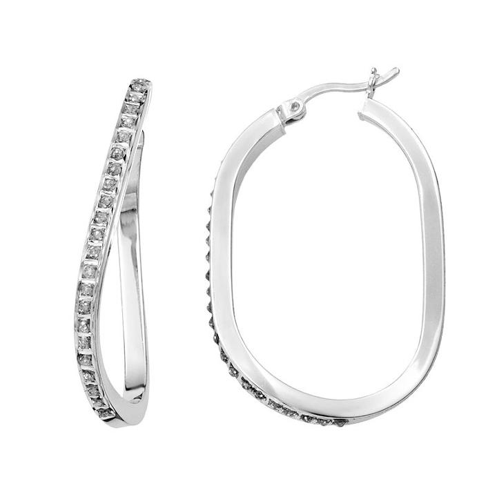 Diamond Mystique Platinum Over Silver Figure 8 Hoop Earrings, Women's, White