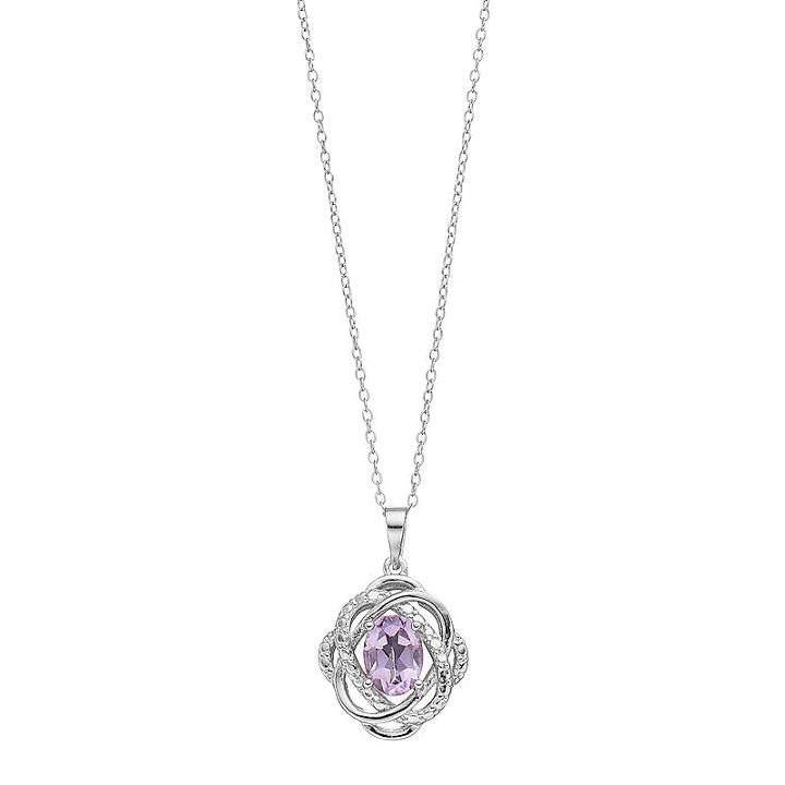 Radiant Gem Sterling Silver Amethyst Oval Knot Pendant, Women's, Size: 18, Purple