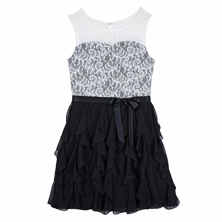 Girls 7-16 Iz Amy Byer Lace Illusion Overlay Corkscrew Skirt Occasion Dress, Girl's, Size: 10, Ovrfl Oth