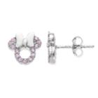 Minnie Mouse Sterling Silver Pink Cubic Zirconia Stud Earrings, Women's