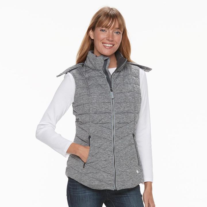 Women's Tek Gear Hooded Puffer Vest, Size: Small, Dark Grey
