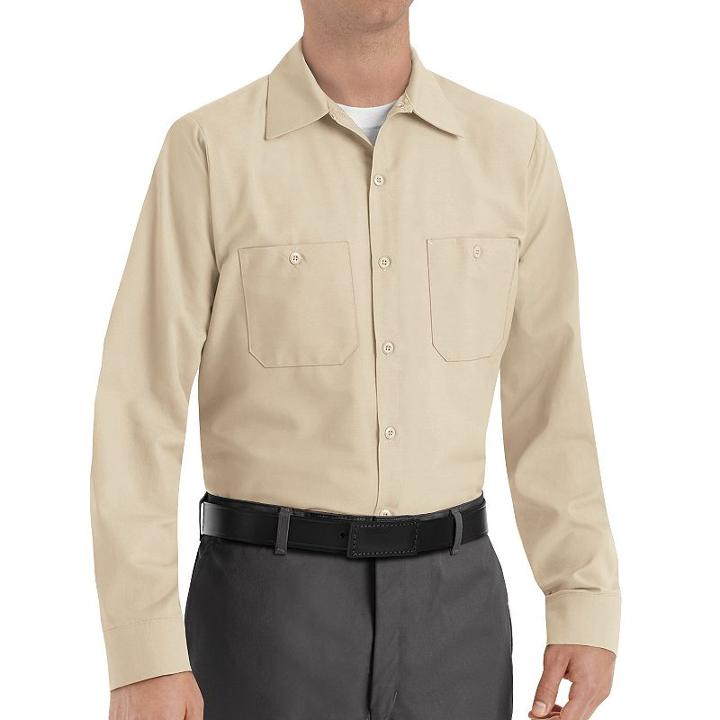 Big & Tall Red Kap Classic-fit Industrial Button-down Work Shirt, Men's, Size: 5xl Long, Beig/green (beig/khaki)