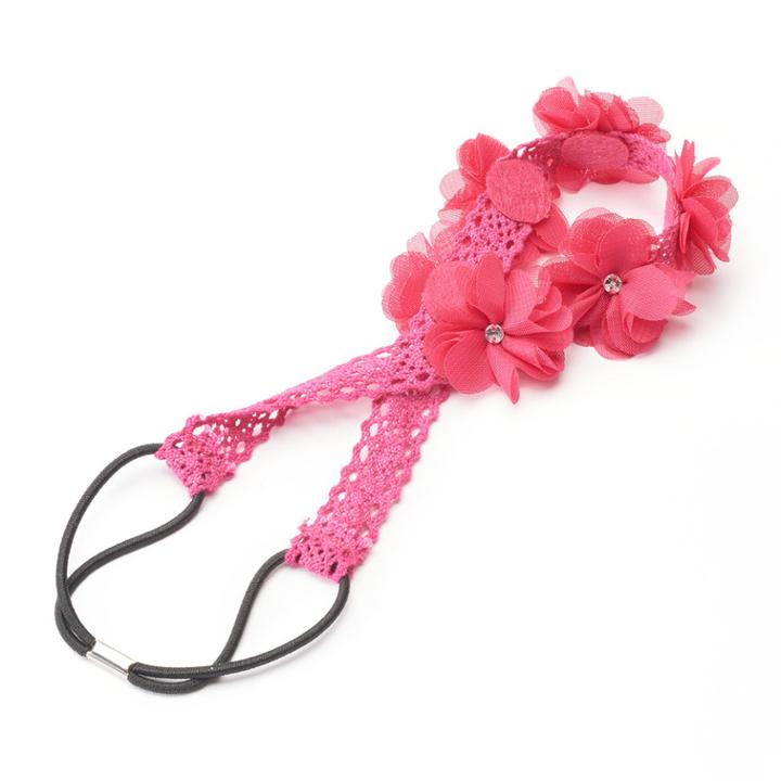 Girls 4-16 Flower Crochet Headwrap, Med Pink