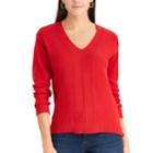 Women's Chaps Chevron V-neck Sweater, Size: Large, Red