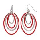 Concentric Oval Nickel Free Drop Hoop Earrings, Women's, Med Red