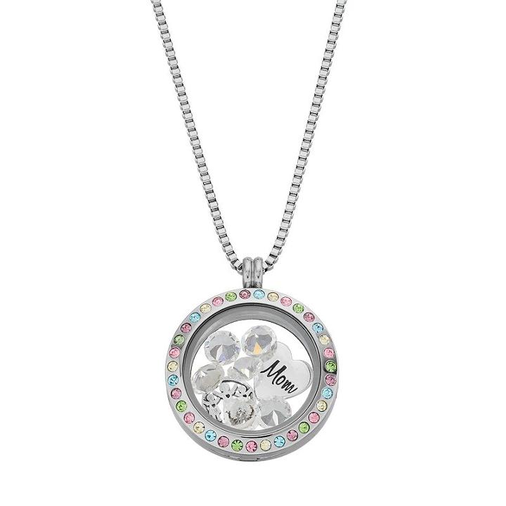 Blue La Rue Crystal Stainless Steel 1-in. Round Mom Charm Locket, Women's, Size: 18, Multicolor