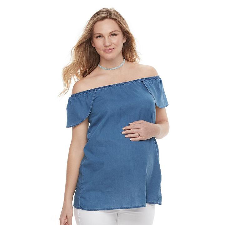 Maternity A:glow Off-the-shoulder Chambray Top, Women's, Size: S-mat, Purple