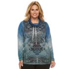 Plus Size World Unity Embellished Graphic Cowlneck Top, Women's, Size: 3xl, Blue Other