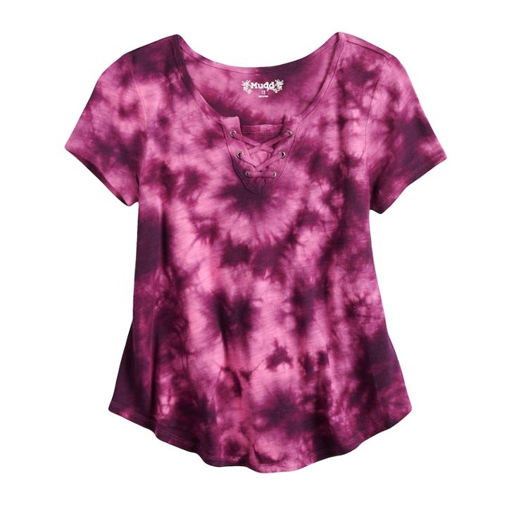 Girls 7-16 Mudd&reg; Tie-dye Swing Lace-up Top, Size: 14, Drk Purple