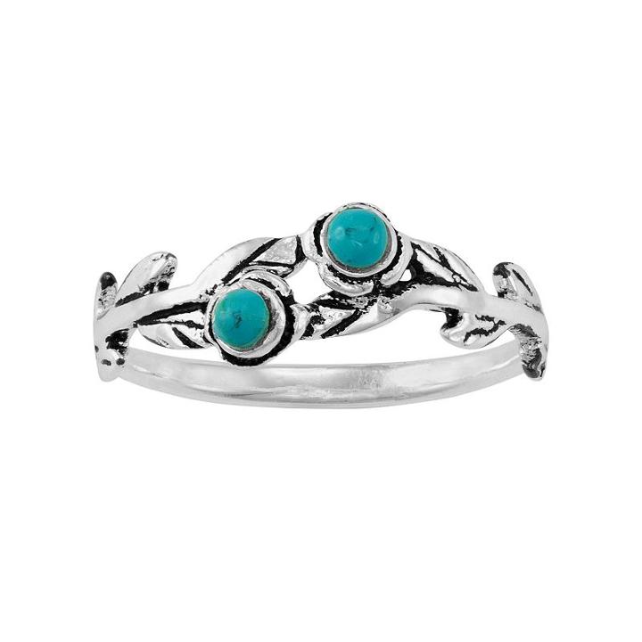 Sterling Silver Simulated Turquoise Leaf Midi Ring, Women's, Size: 3, Blue