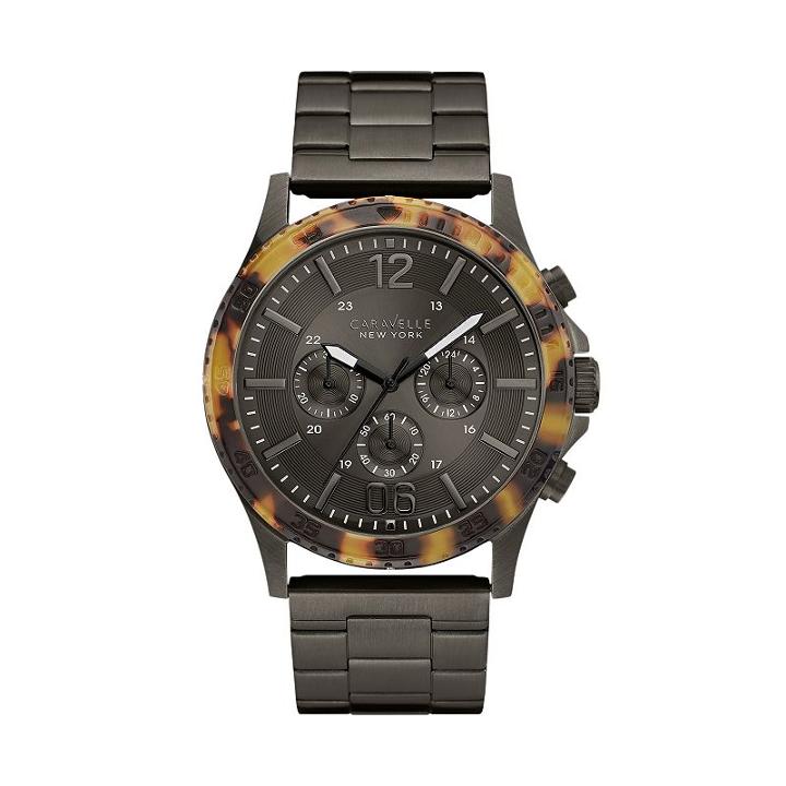 Caravelle New York By Bulova Men's Tortoise Shell Stainless Steel Chronograph Watch - 45a125, Grey