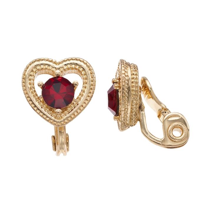 Napier Simulated Garnet Milgrain Heart Clip-on Earrings, Women's, Red