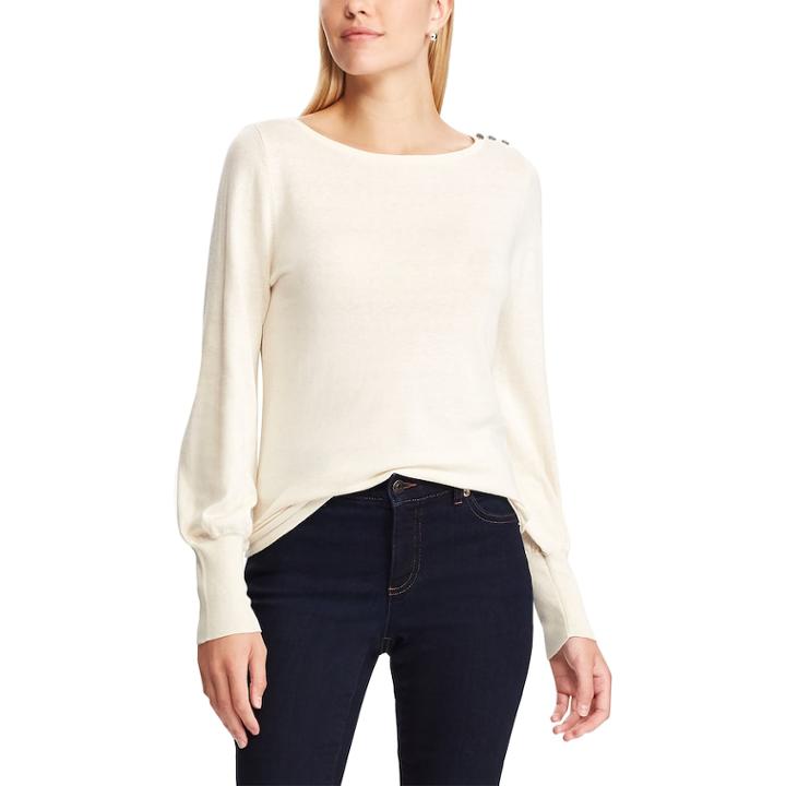 Women's Chaps Button-shoulder Sweater, Size: Xl, Natural