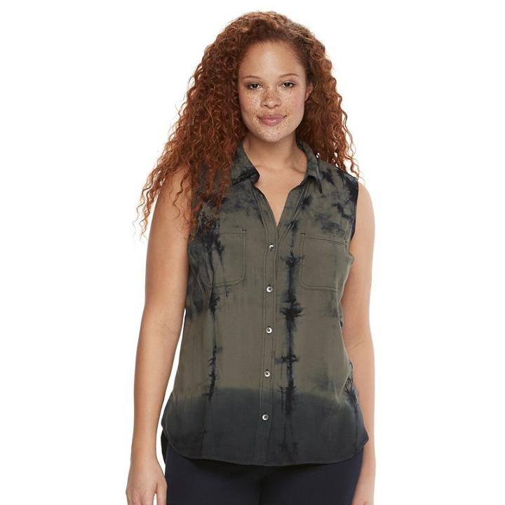 Plus Size Rock & Republic&reg; Tie-dye Shirt, Women's, Size: 1xl, Dark Green