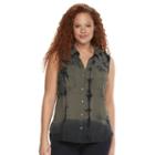 Plus Size Rock & Republic&reg; Tie-dye Shirt, Women's, Size: 1xl, Dark Green