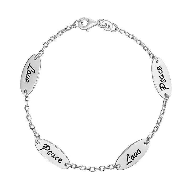 Sterling Silver Love & Peace Bracelet, Women's, Size: 7, Grey