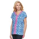 Women's Caribbean Joe Scroll Embroidered Top, Size: Xl, Blue Other